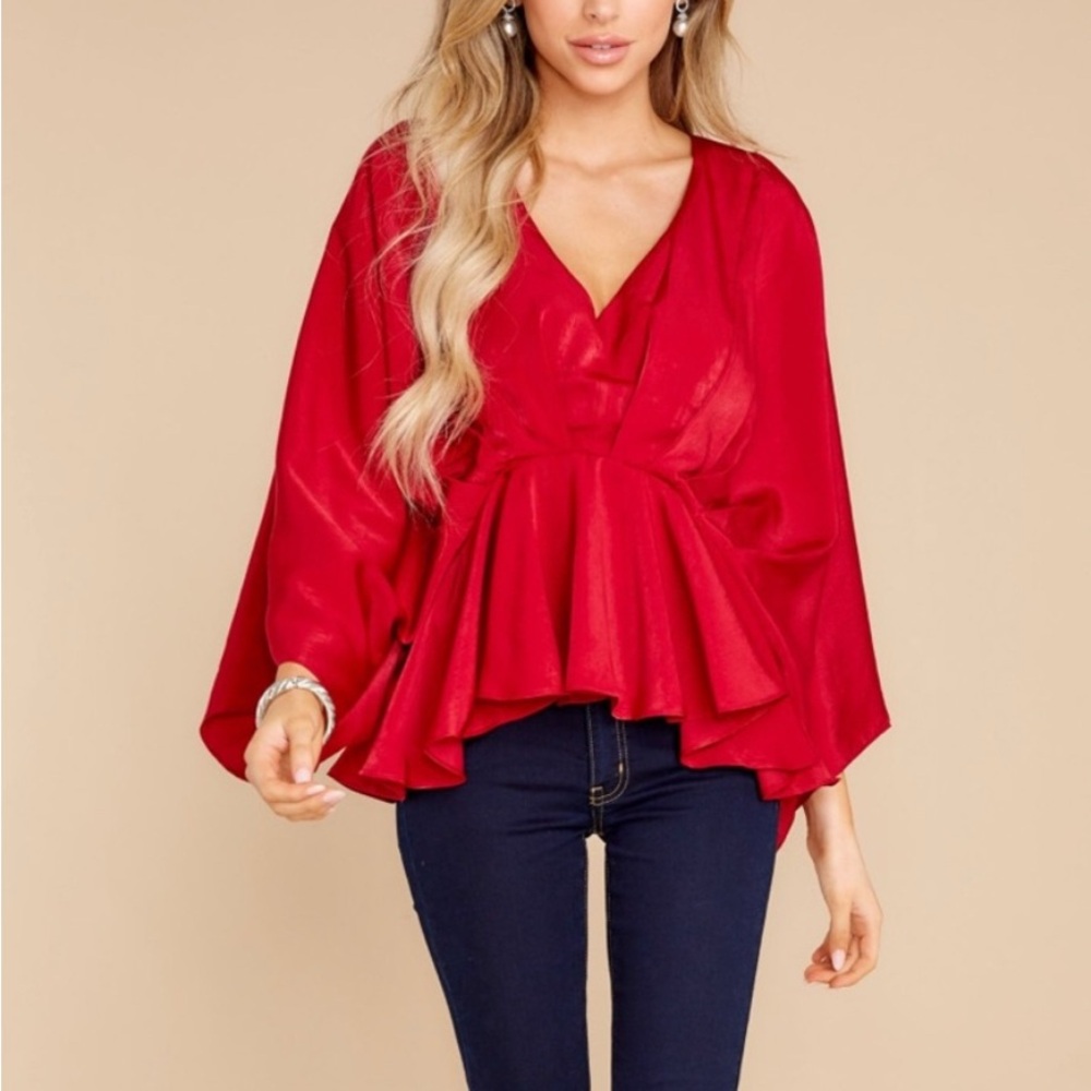HOLIDAY “All of the Time” red top blouse Red Dress Boutique size M Medium satin